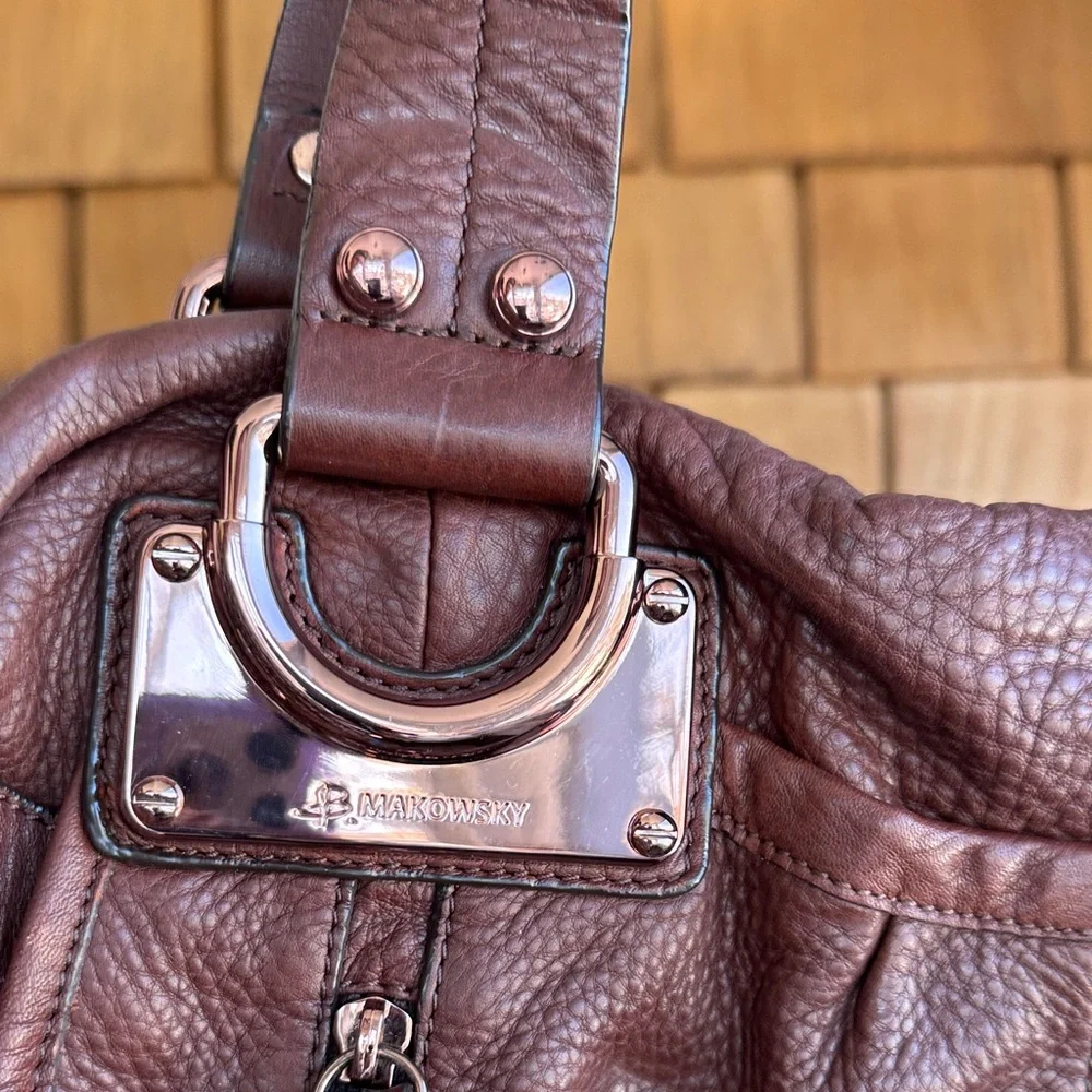 b. makowsky Deep maroon Leather Shoulder Bag with rose gold Accents - Picture 2 of 6